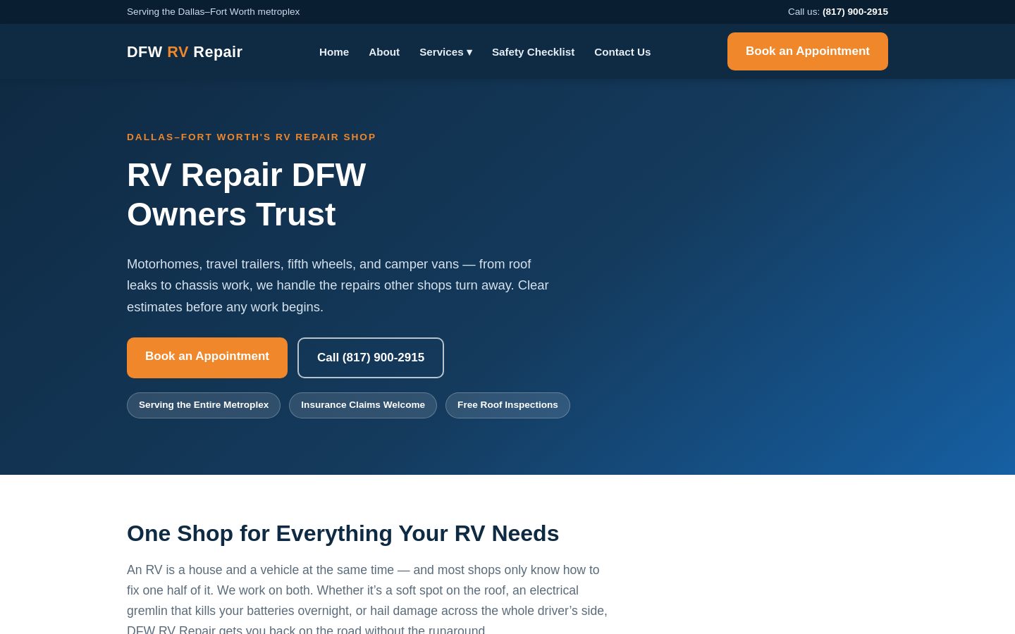 Screenshot of dfwrvrepairshop.com
